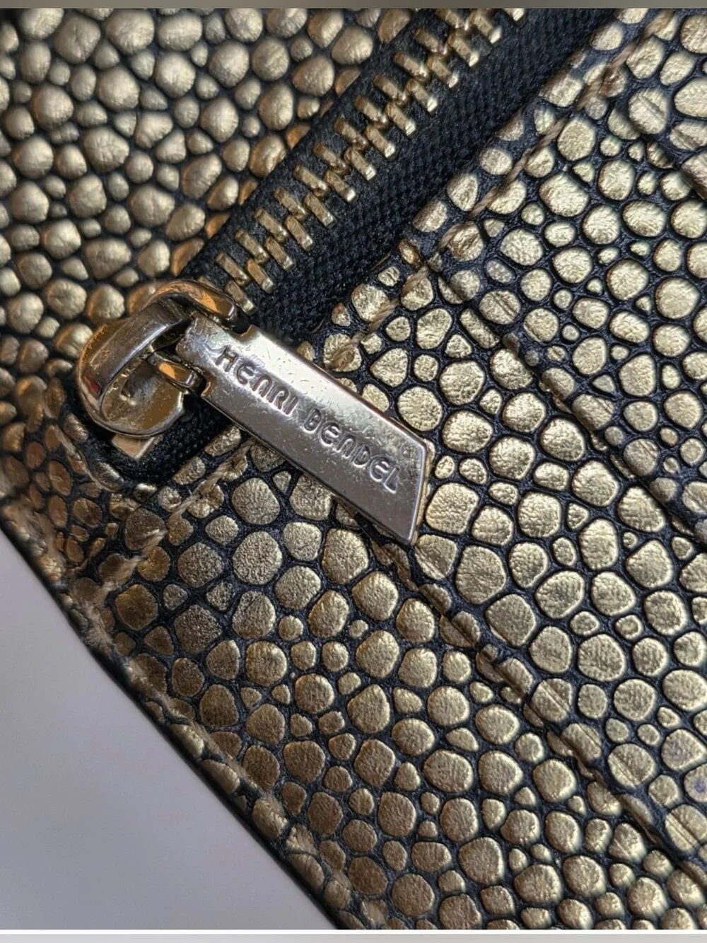 Henri Bendel PROJECT REPAIR PIECE Metallic Gold Embossed Pebbled Leather Wallet